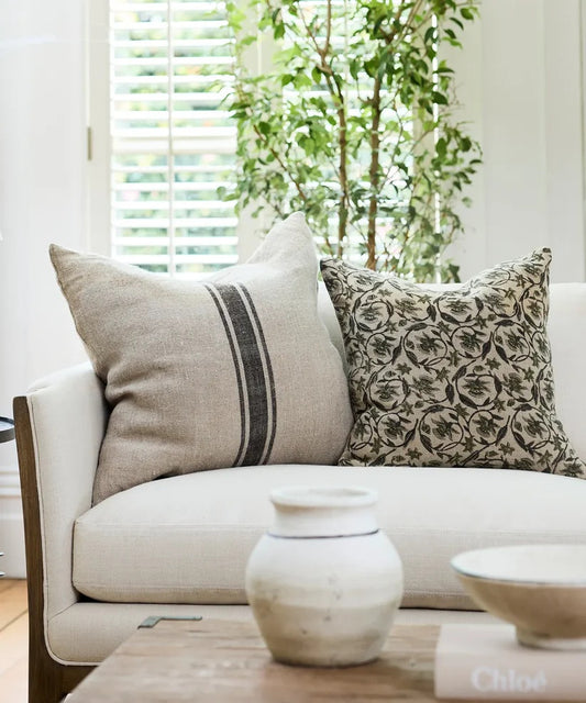French Stripe Heavy Linen Cushion – Natural