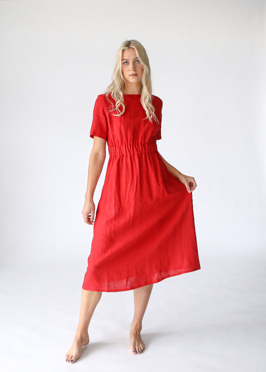 Ava Linen Dress | Red