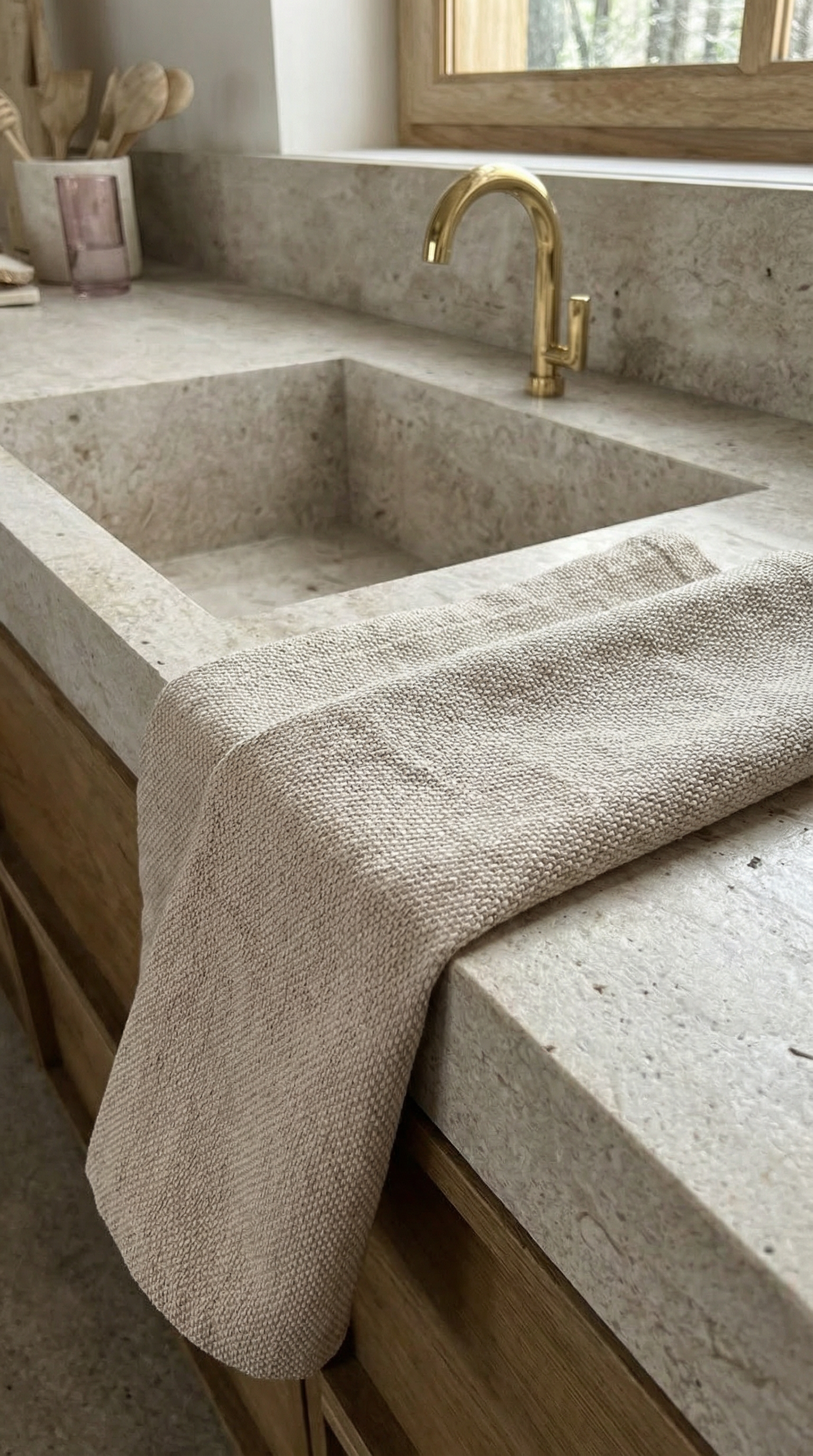 Beige Cotton Tea Towel
