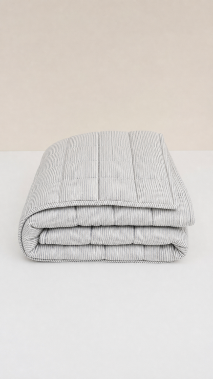 Linen Quilted Bed Cover - Black and White Pinstripe