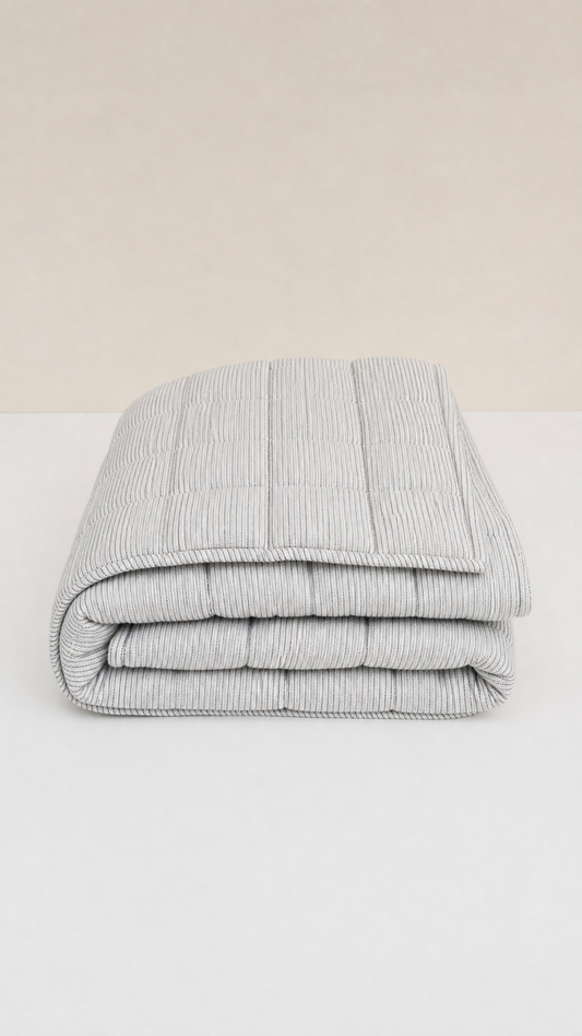 Linen Quilted Bed Cover - Black and White Pinstripe