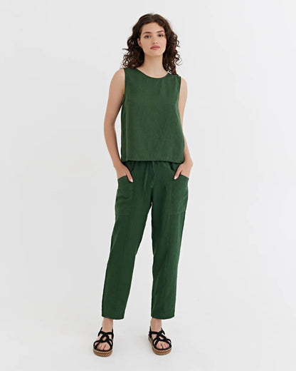 Sardinia Linen Top – Deep Green