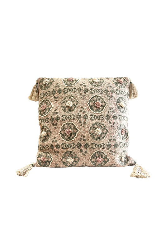 Decorative pillow with floral pattern on a white background