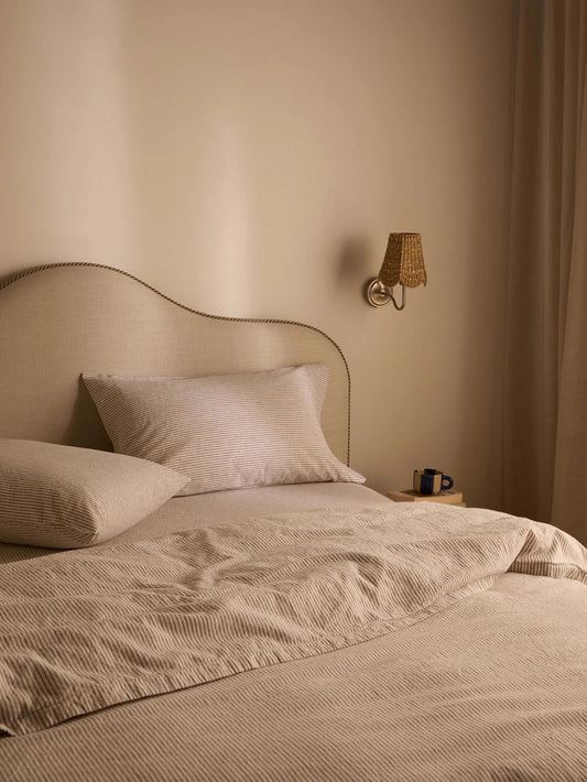 Linen & Cotton Duvet Cover Set -  Khaki Stripe