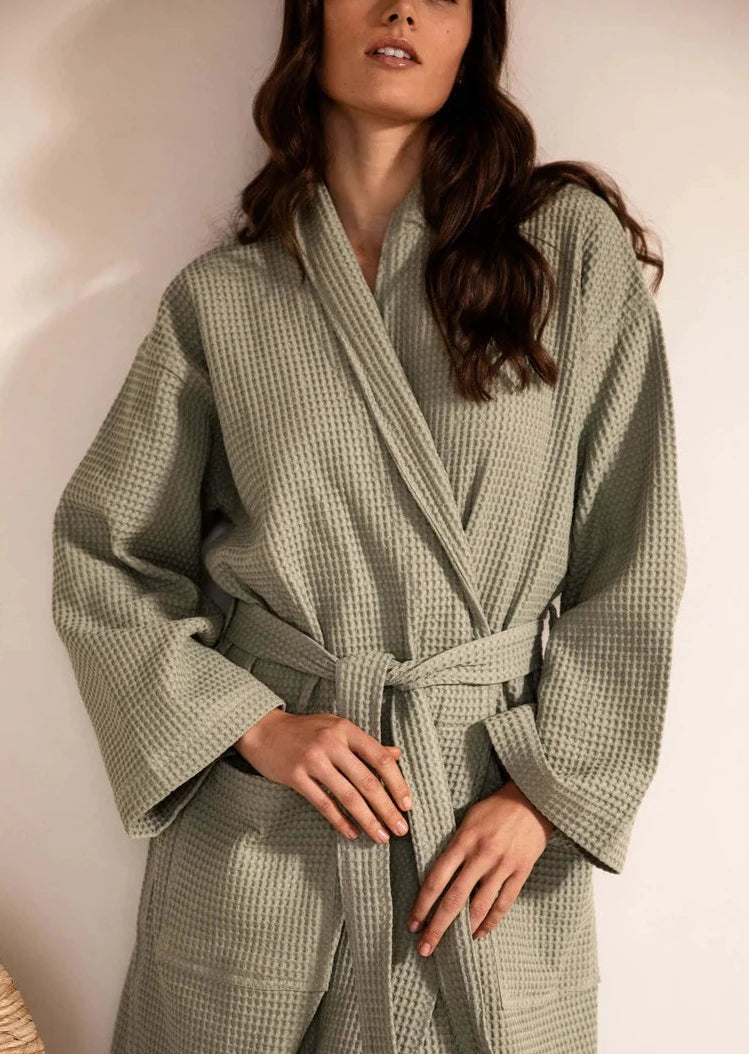 Spa Waffle Bathrobe | Sage