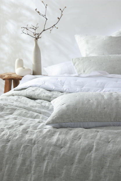 Linen Quilted Bed Cover - Black and White Pinstripe