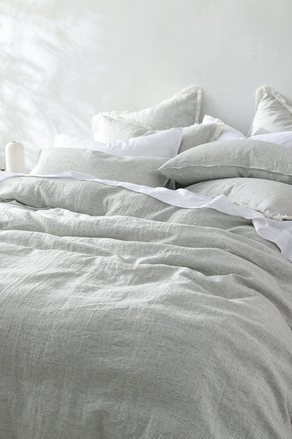 Linen Duvet Cover - Black and White Pinstripe