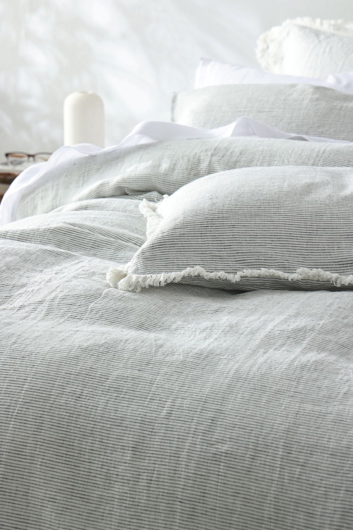 Linen Duvet Cover - Black and White Pinstripe