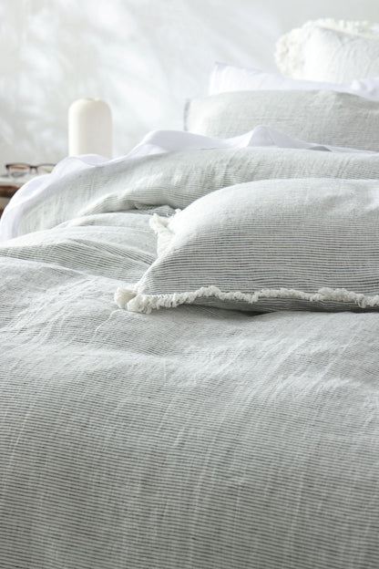 Linen Duvet Cover - Black and White Pinstripe