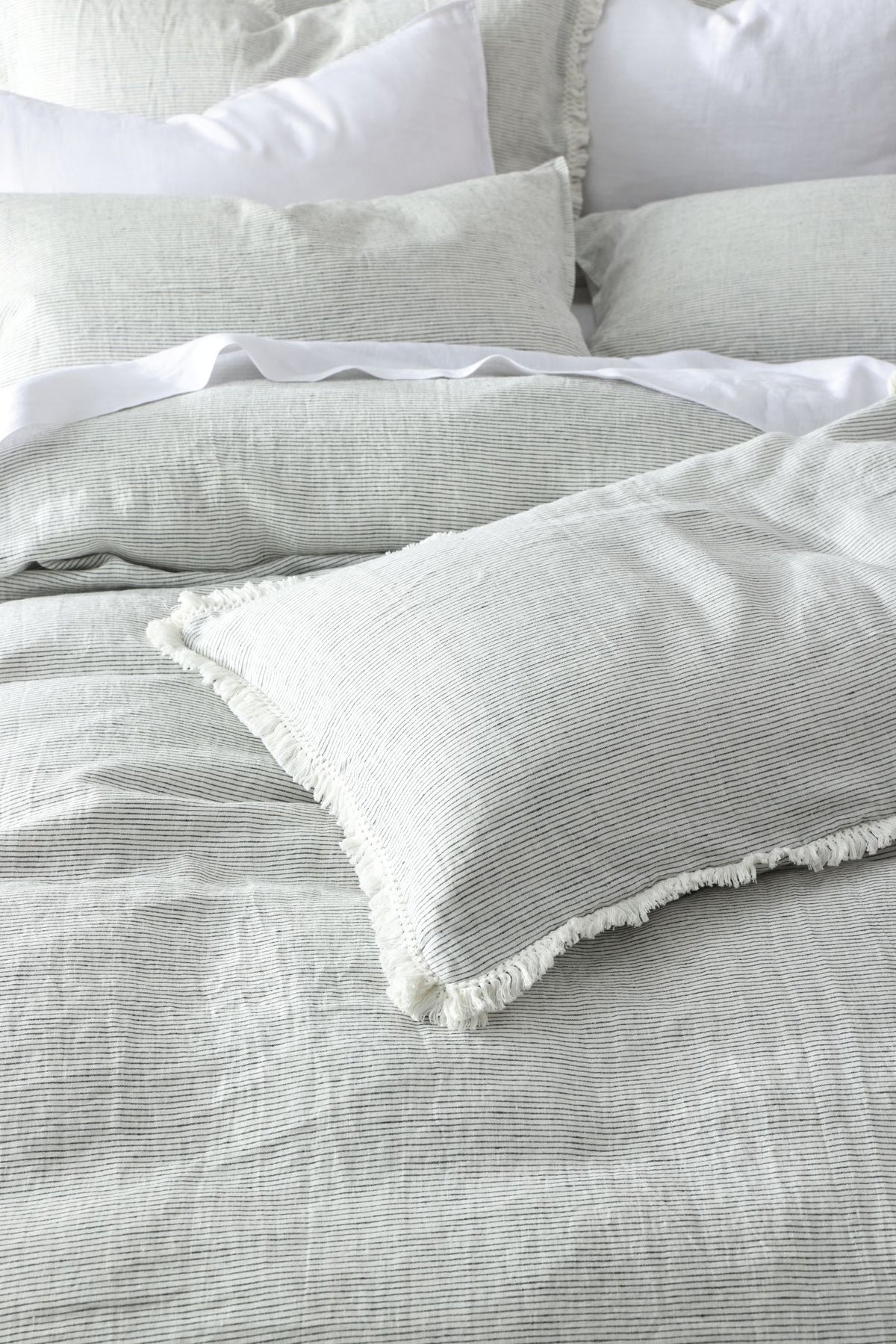 Linen Duvet Cover - Black and White Pinstripe