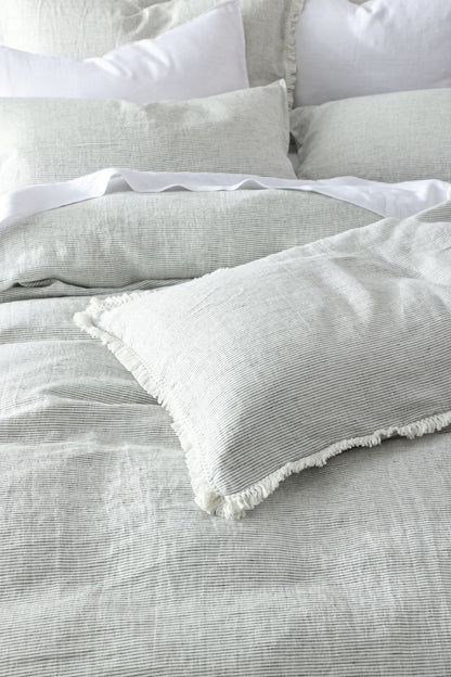 Linen Duvet Cover - Black and White Pinstripe