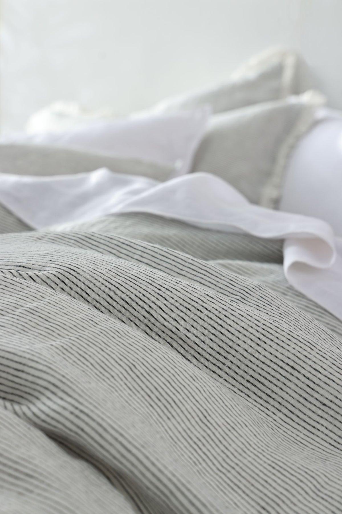 Linen Duvet Cover - Black and White Pinstripe