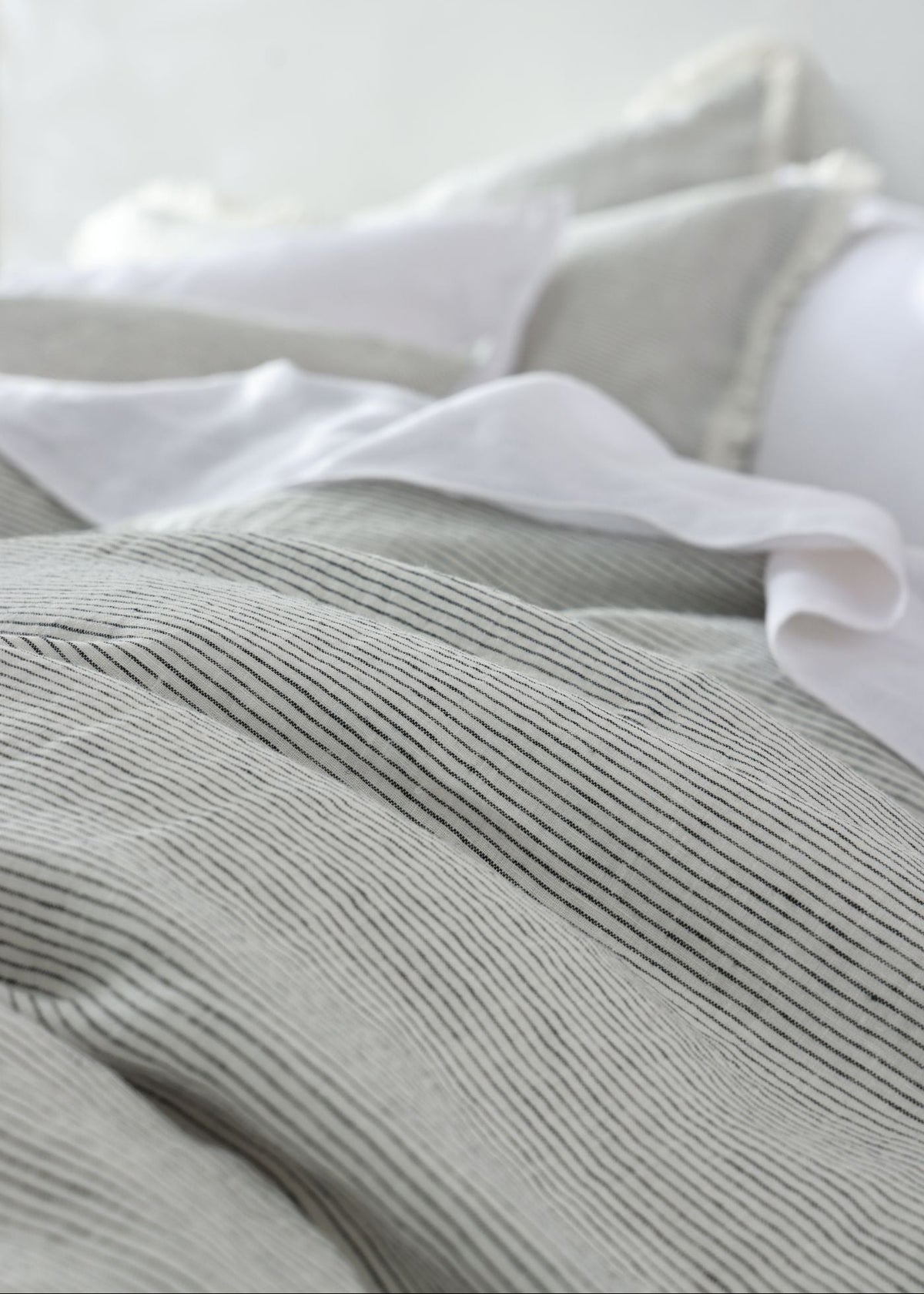 Linen Duvet Cover - Black and White Pinstripe
