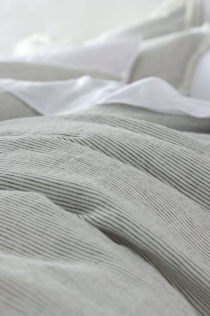 Linen Duvet Cover - Black and White Pinstripe