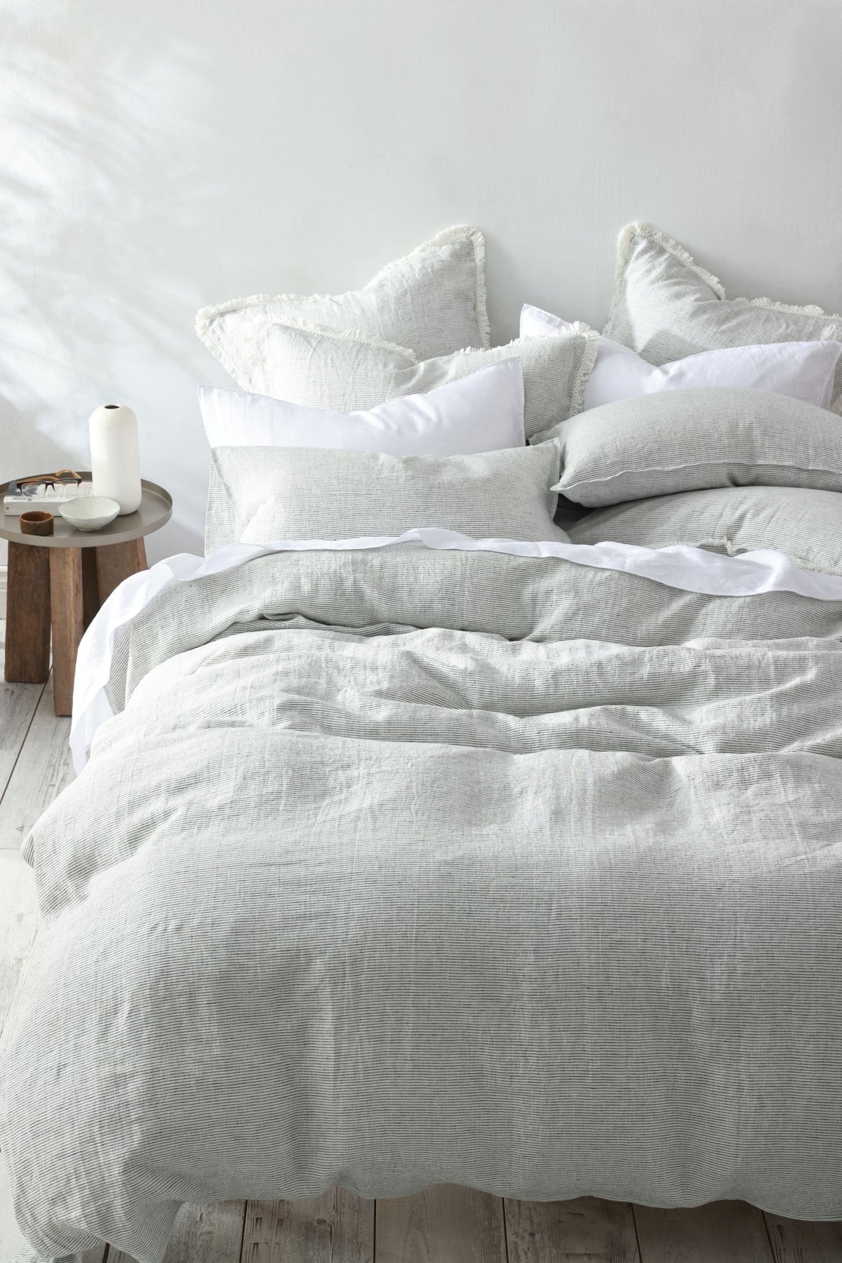 Linen Duvet Cover - Black and White Pinstripe