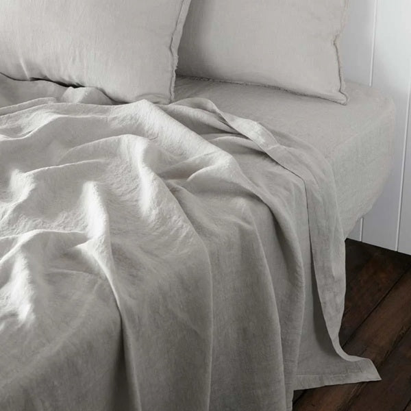 Silver French Linen Flat Sheet - Queen