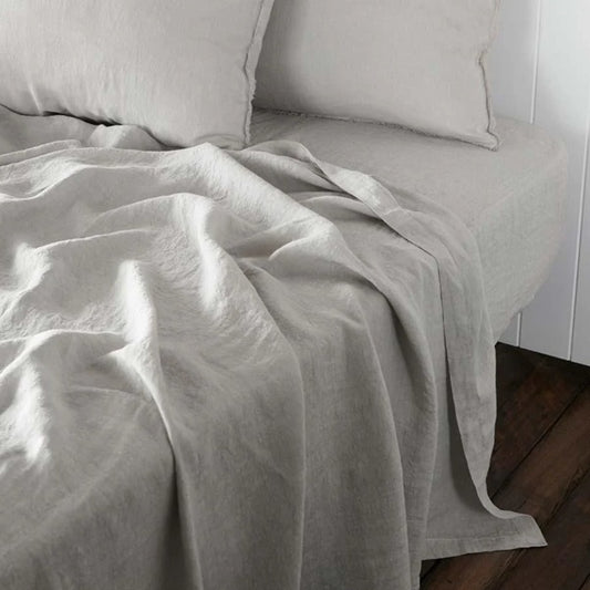 Silver French Linen Flat Sheet - Queen