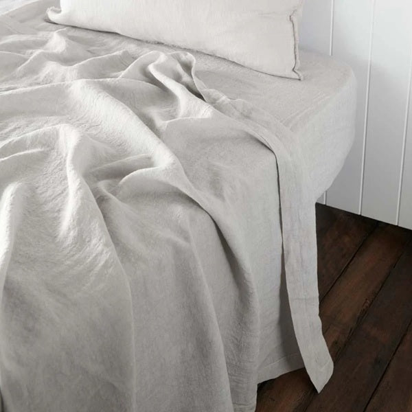 Silver French Linen Flat Sheet - Queen