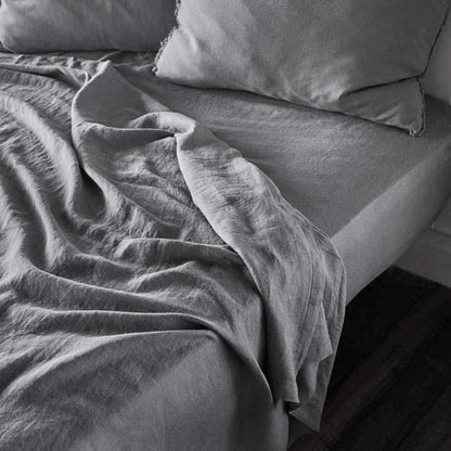 Slate French Linen Flat Sheet - Queen
