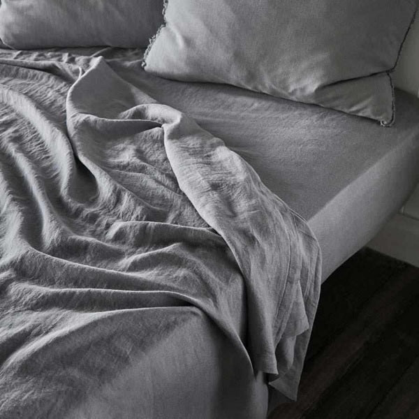 Slate French Linen Flat Sheet - Queen