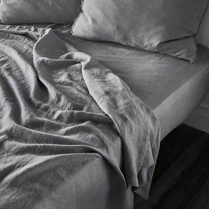 Slate French Linen Flat Sheet - Queen