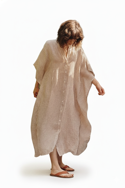 Linen Beach Dress - Bronze & White Stripe
