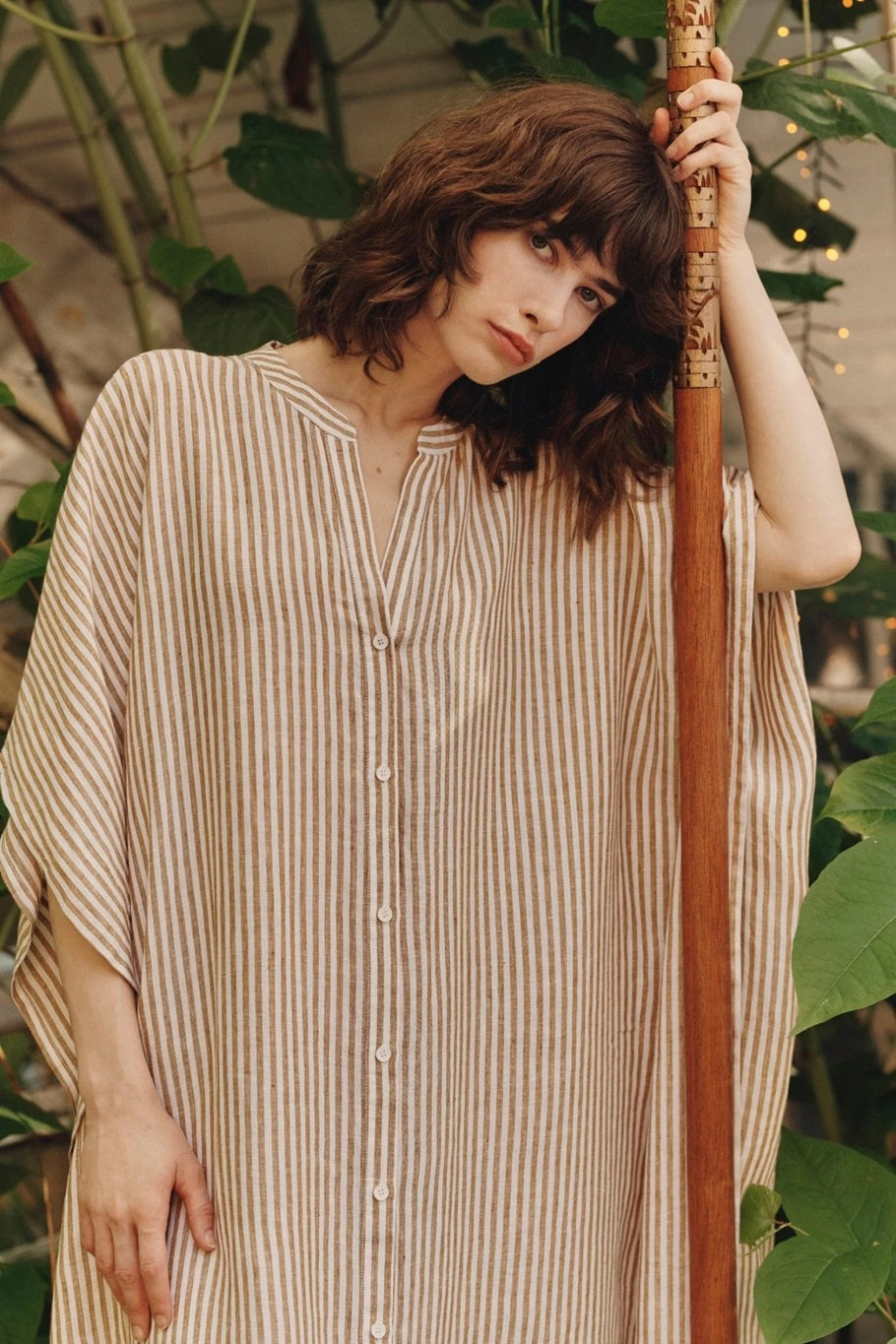 Linen Beach Dress - Bronze & White Stripe