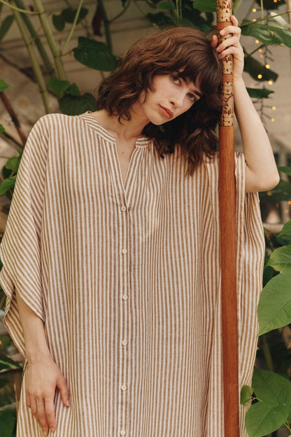 Linen Beach Dress - Bronze & White Stripe