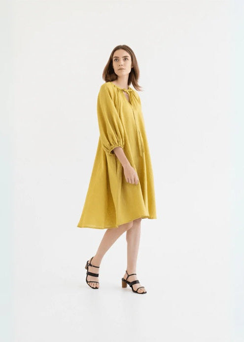 MAHINA Linen Dress - Lemon