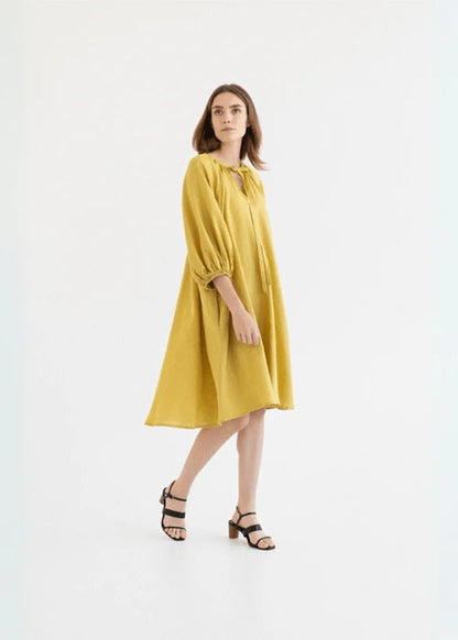 MAHINA Linen Dress - Lemon