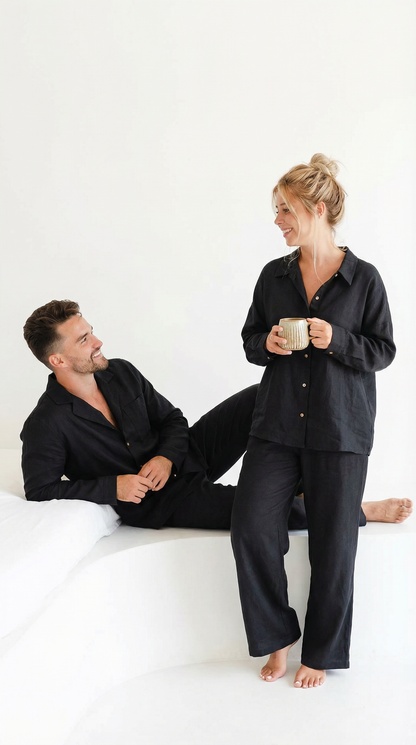 Linen Pajamas Black | Uni-sex
