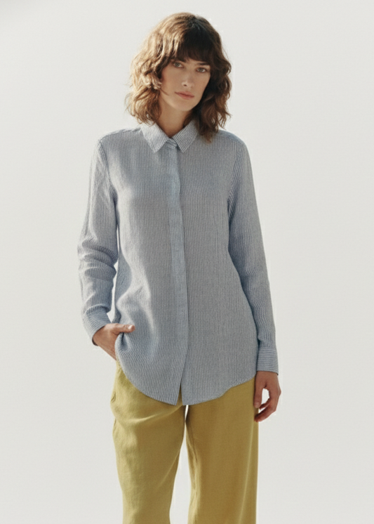 Azalea Linen Shirt - Blue & White Stripes