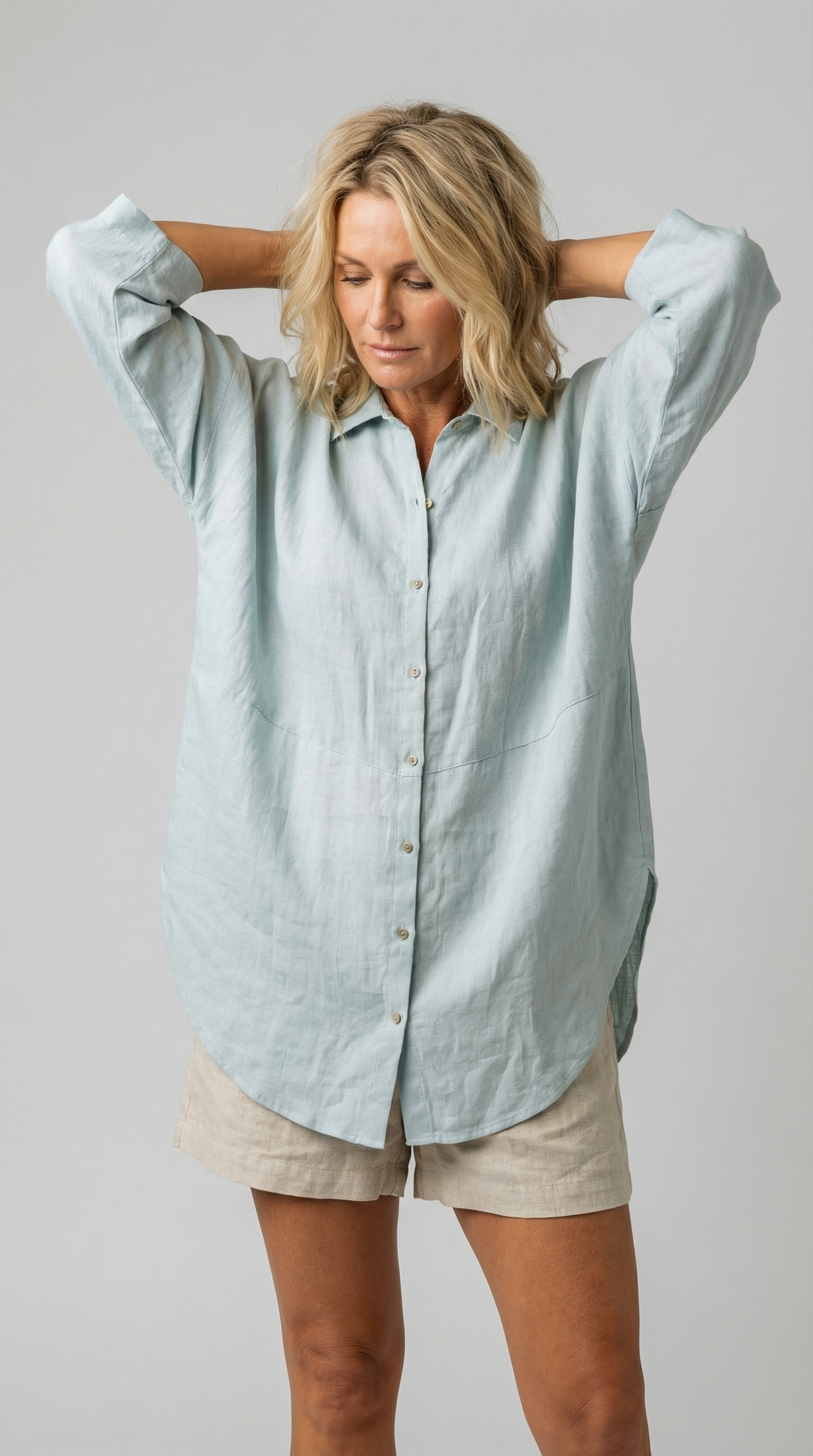 Oversized Linen Shirt - Dusty Blue