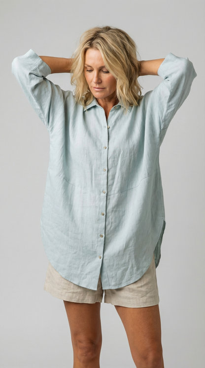 Oversized Linen Shirt - Dusty Blue