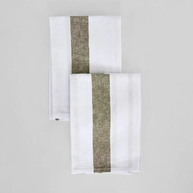 Olive Stripe Linen Tea Towel