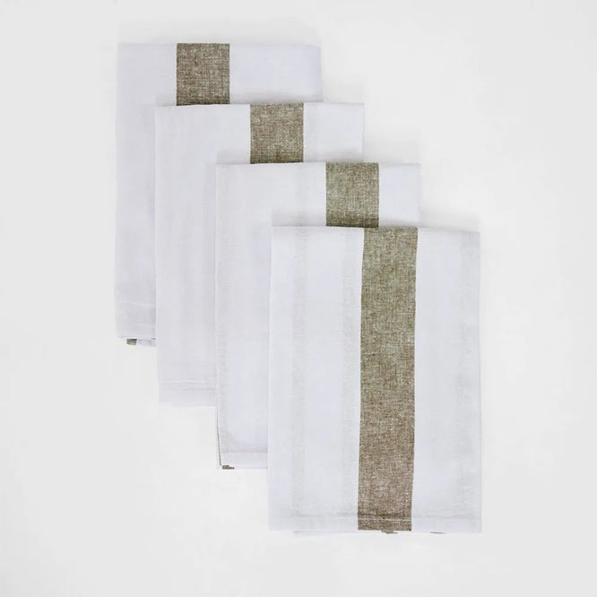 Olive Stripe Linen Tea Towel