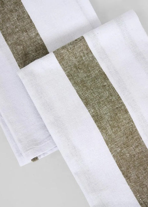 White napkins with brown stripes on a light gray background