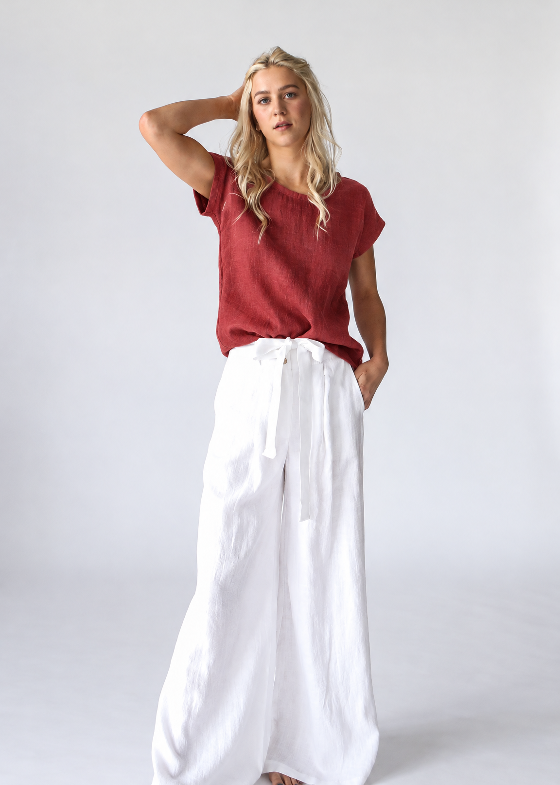 Linen T-Shirt | Red -15% OFF