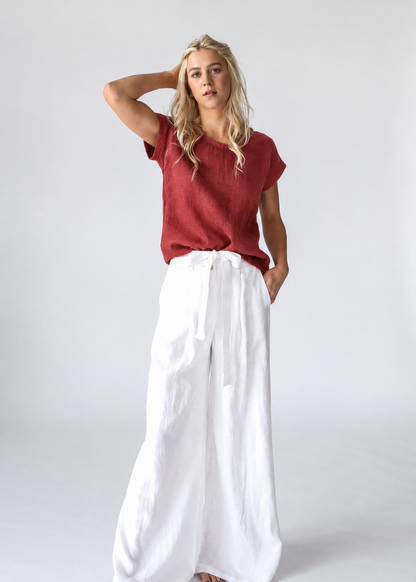 Linen T-Shirt | Red -15% OFF