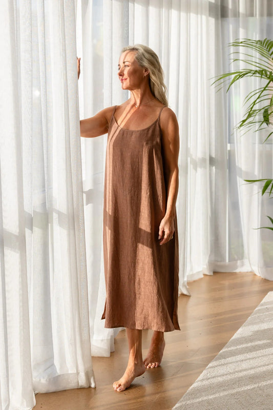 Linen Slip Dress - Clay