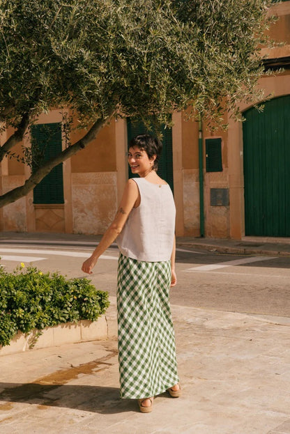 100% Pure Linen Fabric - Forest Green Gingham