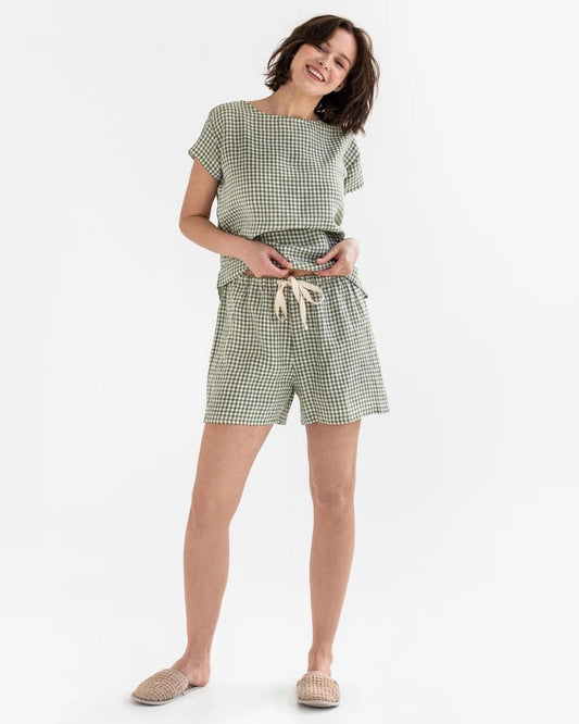 Linen pajama set -  Forest green gingham
