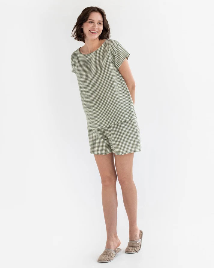 Linen pajama set -  Forest green gingham