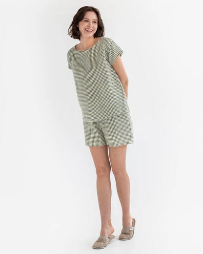 Linen pajama set -  Forest green gingham