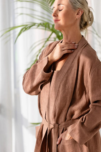 Linen Bathrobe - Clay