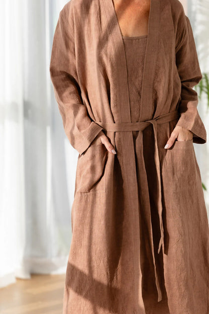 Linen Bathrobe - Clay