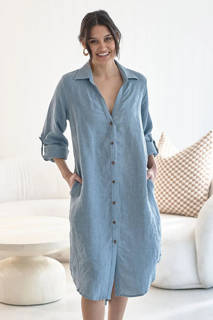 Linen shirt dress | Blue