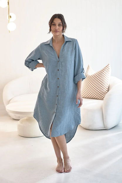 Linen shirt dress | Blue