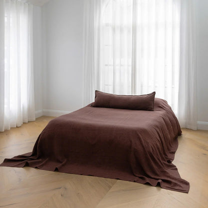 Luca Linen Bed Cover - Chocolate