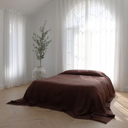 Luca Linen Bed Cover - Chocolate